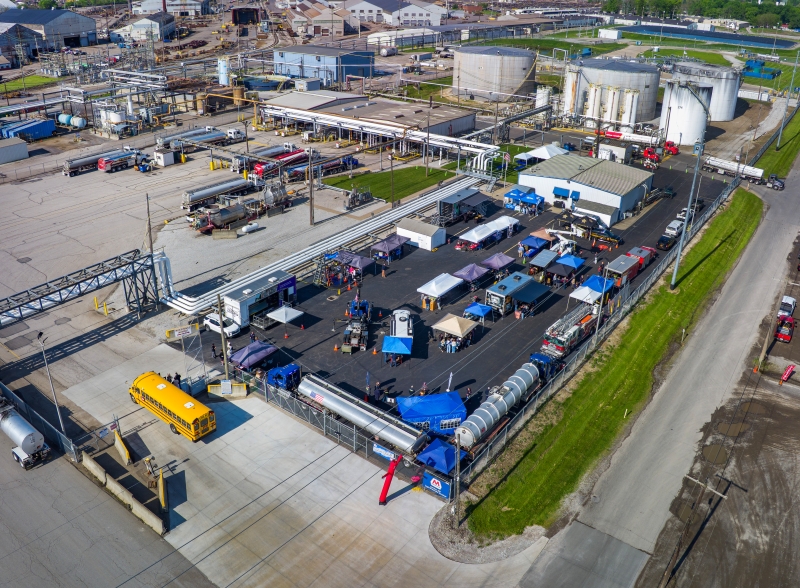 An aerial view of a large event held at a light products terminal in Canton, Ohio. 