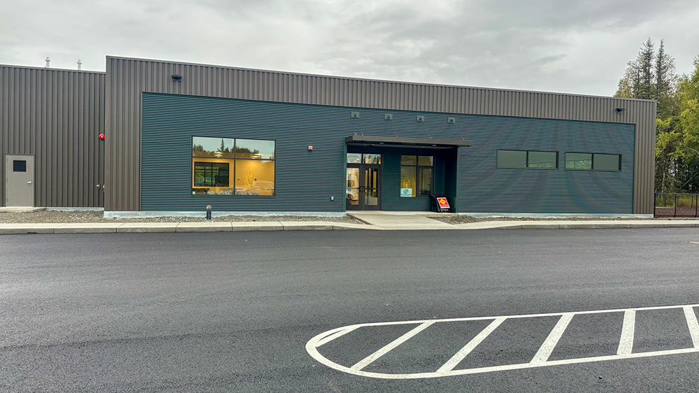 The front of a new building.