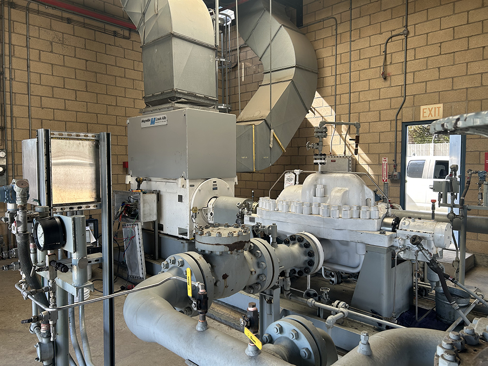 Equipment inside a booster pump station.