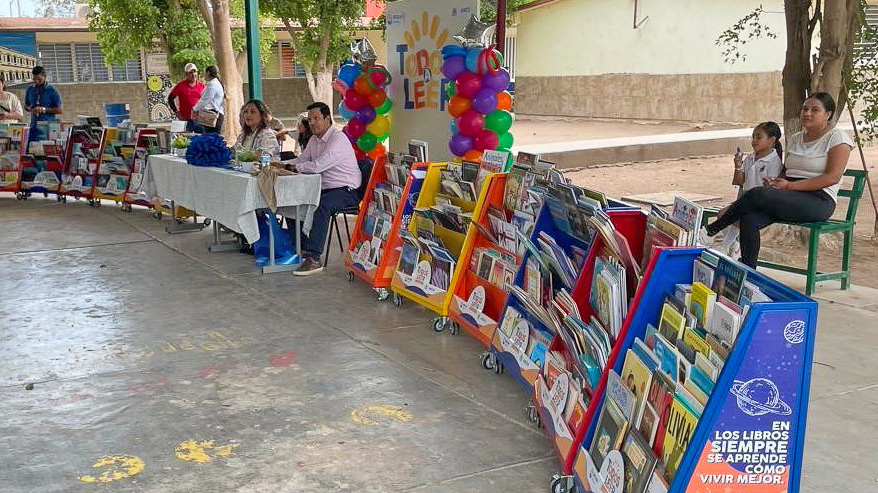 Carts with many of the 720 books that went to each of three schools as part of the Todos a Leer (Everyone Reads) program.