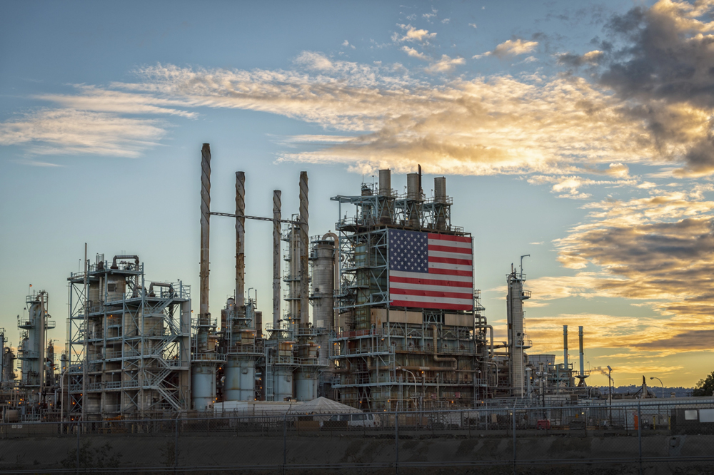 A large flag at the Los Angeles refinery.