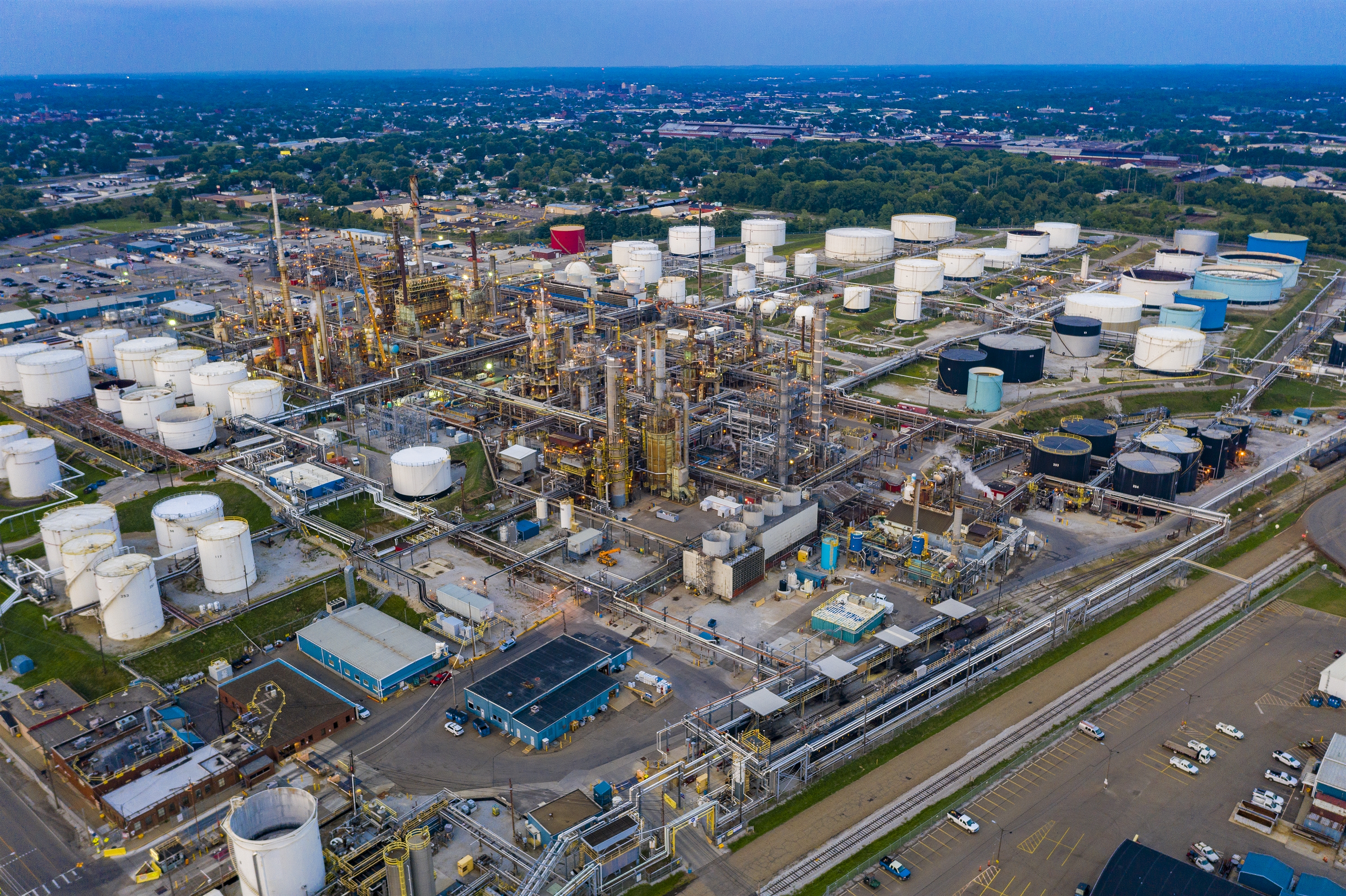 An overhead view of a refinery. 