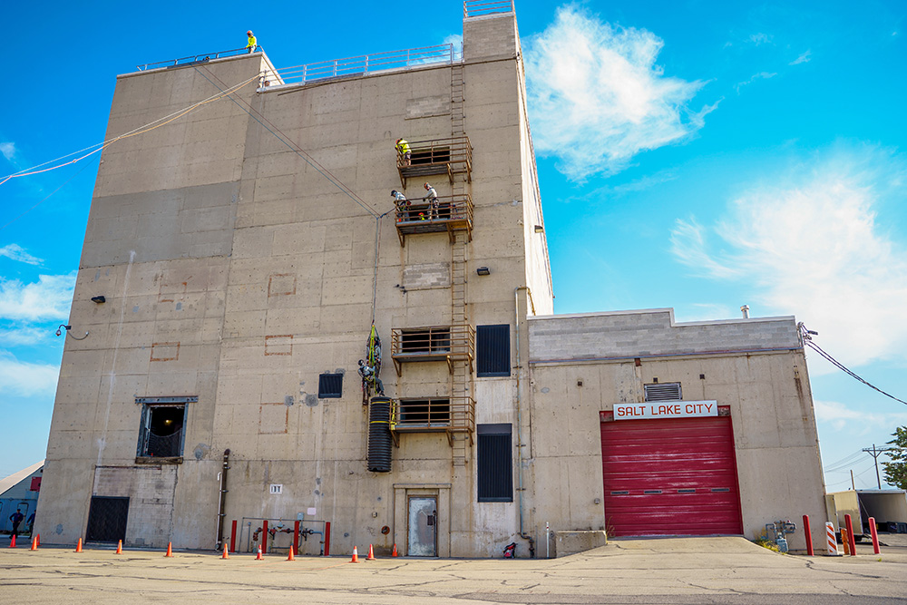 A multi-story building on a fire department&rsquo;s training grounds. 