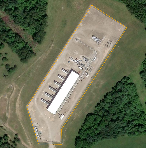 An image taken during an aerial survey of a facility on the ground.